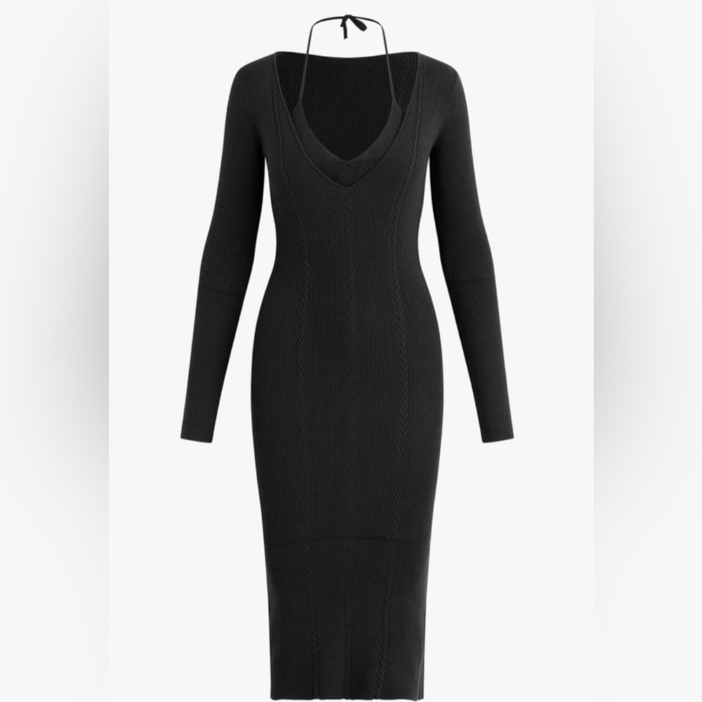 NWT Favorite Daughter Black Take Me Somewhere Midi Sweater Dress Size Medium - Picture 14 of 16